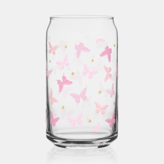 Schattige Girly Pink Butterflies Pattern Blikvorm Glas (Links)
