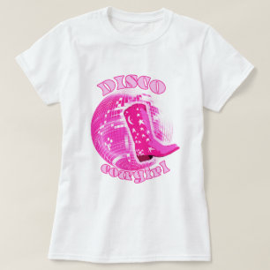Schattige Girly Pink Disco Ball Cowgirl Boot T-shirt