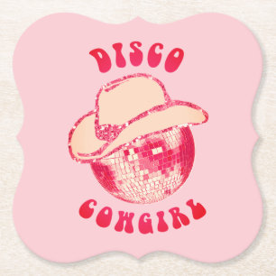 Schattige Girly Pink Disco Cowgirl Glitter Kartonnen Onderzetters