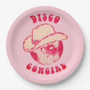 Schattige Girly Pink Disco Cowgirl Glitter Papieren Bordje