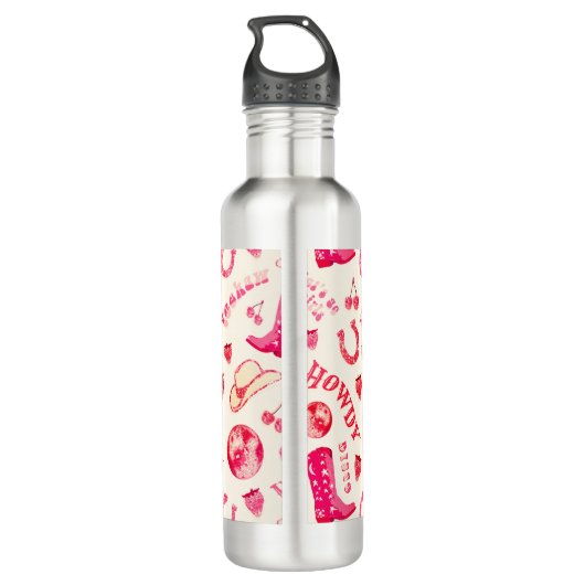 Schattige Girly Pink Disco Cowgirl Naam Monogram Waterfles (Achterkant)
