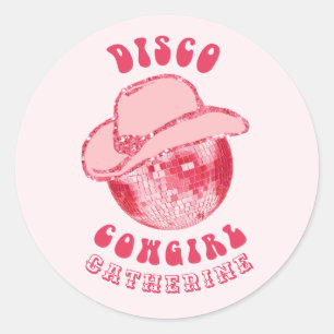 Schattige Girly Pink Disco Cowgirl Naam Ronde Sticker