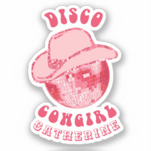 Schattige Girly Pink Disco Cowgirl Naam Sticker
