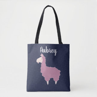 Schattige Girly Pink Fluffy Llama & Naam Draagtas