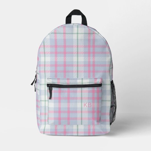 Schattige Girly Plaid Check Monogram Initialen Bedrukte Rugzak (Voorkant)