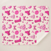 Schattige Girly Preppy Roze Kerstpatroon Sherpa Deken (Voorkant (horizontaal))