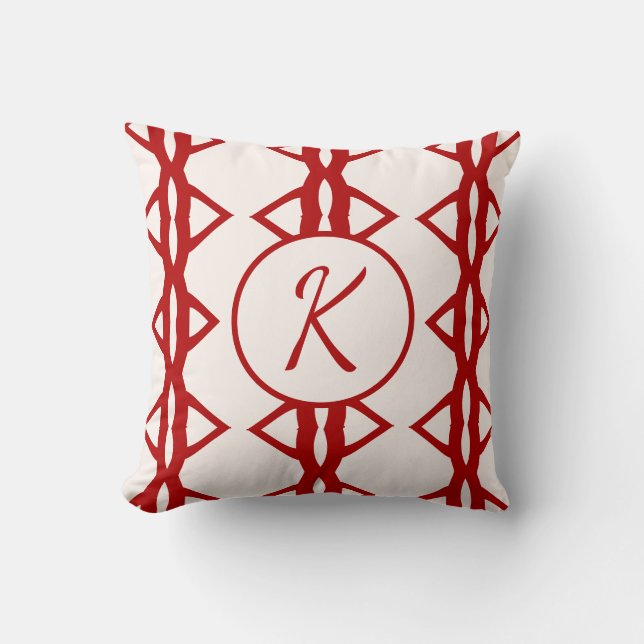 Schattige Girly Red Monogrammed Initiaal Kussen (Voorkant)