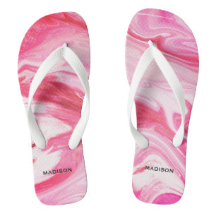 Schattige girly rood roze marmer art monogram teenslippers