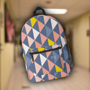 Schattige Girly Roze en Blauw Monogram Initialen Bedrukte Rugzak