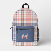 Schattige Girly Roze en Blauw Plaid Monogram Bedrukte Rugzak (Voorkant)