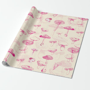 Schattige Girly Roze Paddenstoelenpatroon Cadeaupapier