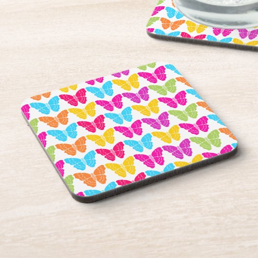 Schattige Girly Vibrant Regenboog Vlinderpatroon Onderzetter (Linkerzijde)