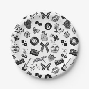 Schattige Girly Zwart Wit Esthetisch Patroon Papieren Bordje