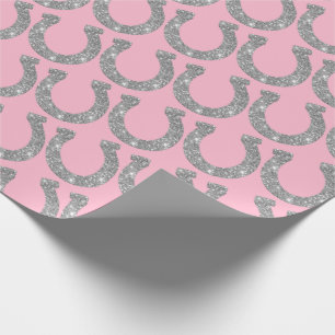Schattige Glam Hoefijzer Zilver Roze Glitters Cadeaupapier