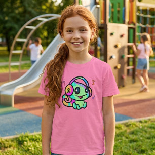 Schattige glimlach kawaii baby kameleon met koptel t-shirt