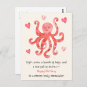 Schattige glimlach rode octopus harten gefelicitee briefkaart (Voorkant / Achterkant)
