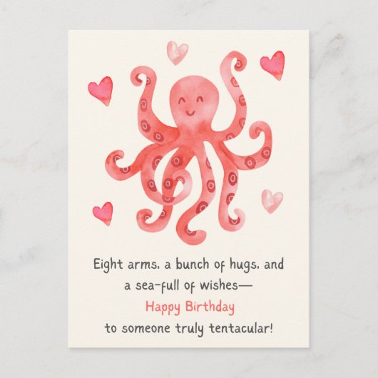 Schattige glimlach rode octopus harten gefelicitee briefkaart (Voorkant)