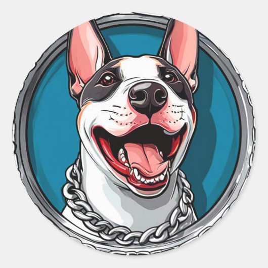 Schattige Glimlachende Bull Terrier 🐾 Vrolijke Ho Ronde Sticker (Voorkant)