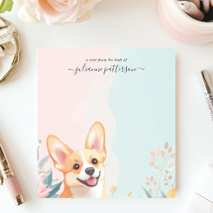 Schattige Glimlachende Corgi Hond Bloemige Geperso Notitieblok