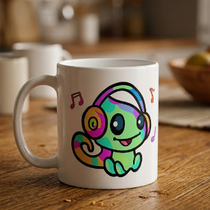 Schattige Glimlachende Kawaii Baby Kameleon Met Ko Koffiemok