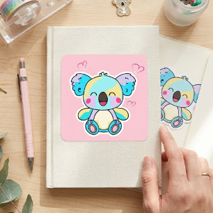 Schattige glimlachende Kawaii Baby Koala met Liefd Vierkante Sticker