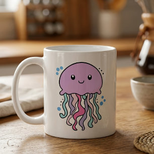 Schattige glimlachende Kawaii Baby Kwallen met Bel Koffiemok