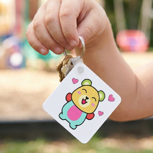 Schattige glimlachende Kawaii Teddibeer met Liefde Sleutelhanger