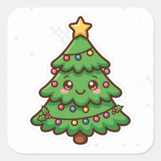 Schattige glimlachende kerstboom Kawaii sticker