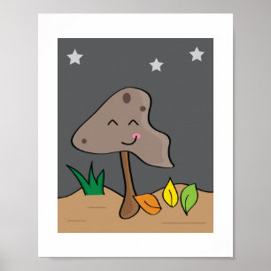 Schattige glimlachende paddestoel Sterrenhoutlan Poster