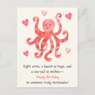 Schattige glimlachende rode octopus harten gefelic briefkaart