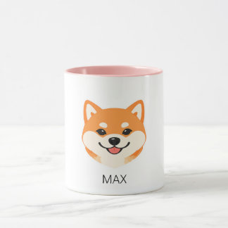 Schattige glimlachende Shiba Inu-hond met eigen na Mok