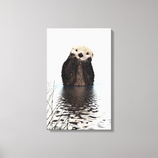 Schattige glimlende Otter in het meer Canvas Afdruk (Voorkant)