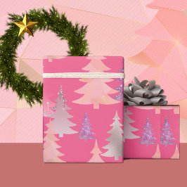 Schattige Glitter Roze Kerstboom Patroon Cadeaupapier