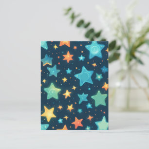 Schattige gloeiende sterren op blauw briefkaart