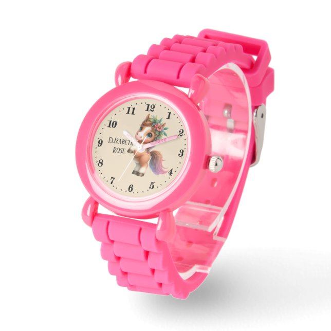 Schattige gluren paard naam toevoegen horloge (Hoek)