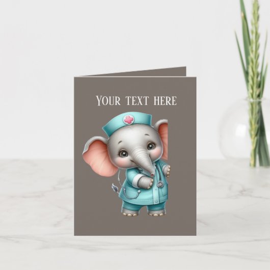 Schattige gluren Verpleegster voeg bericht olifant Kaart (Voorkant)