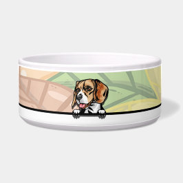 Schattige glurende beagle, eten of drinken voerbakje
