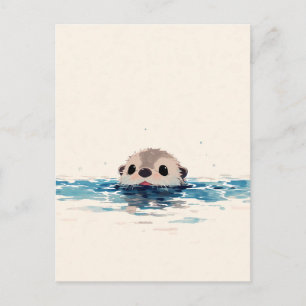 Schattige glurende otter in het blauwe water briefkaart