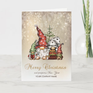 Schattige Gnome Familie Sneeuwvlokken Feestdagen Kaart