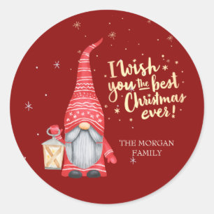 Schattige Gnome, Ik Wens Je Het Beste Kerstfeest O Ronde Sticker