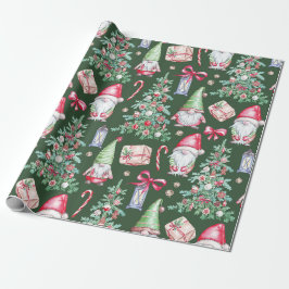 Schattige Gnome Kerstboom Vakantiepatroon Cadeaupa Cadeaupapier