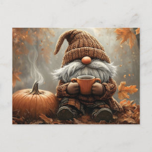 Schattige Gnome met Hot Cocoa naast een pompoen Briefkaart