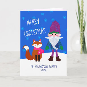 Schattige Gnome Vos Sneeuwvlokken Prettig Kerstfee Feestdagen Kaart