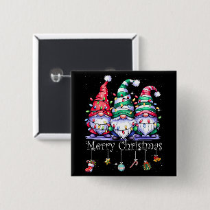 Schattige Gnome's Prettig Kerstlicht Familie Gnome Vierkante Button 5,1 Cm