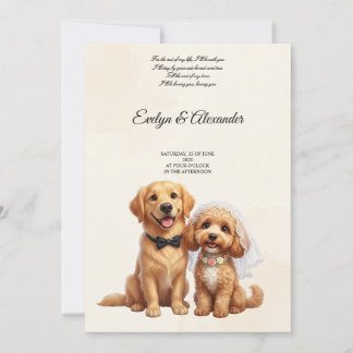 Schattige Golden Retriever Bruid en Bruidegom Roze Kaart