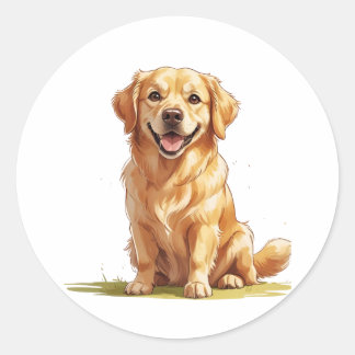 Schattige Golden Retriever op Gras Ronde Sticker