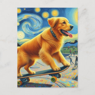 Schattige Golden Retriever Skateboarden Briefkaart