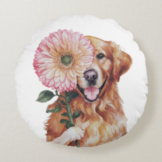 Schattige Golden Retriever Waterverf Illustratie Rond Kussen