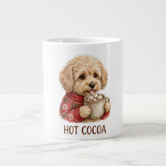 Schattige Goldendoodle Drinkt Heet Cacao Kerst Tru Extra Grote Beker