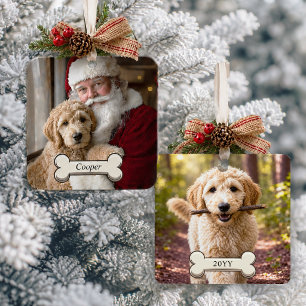 Schattige Goldendoodle Hond 2-Foto Kerstmis Metalen Ornament